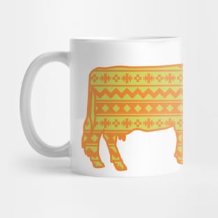 Farming Dairy Cow with Green & Orange Southwest Pattern Mug